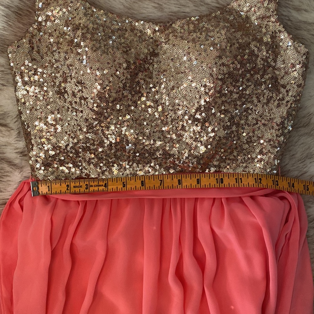 Christina Wu Coral dress with gold sequin top NWT Sz 4 - Picture 13 of 16